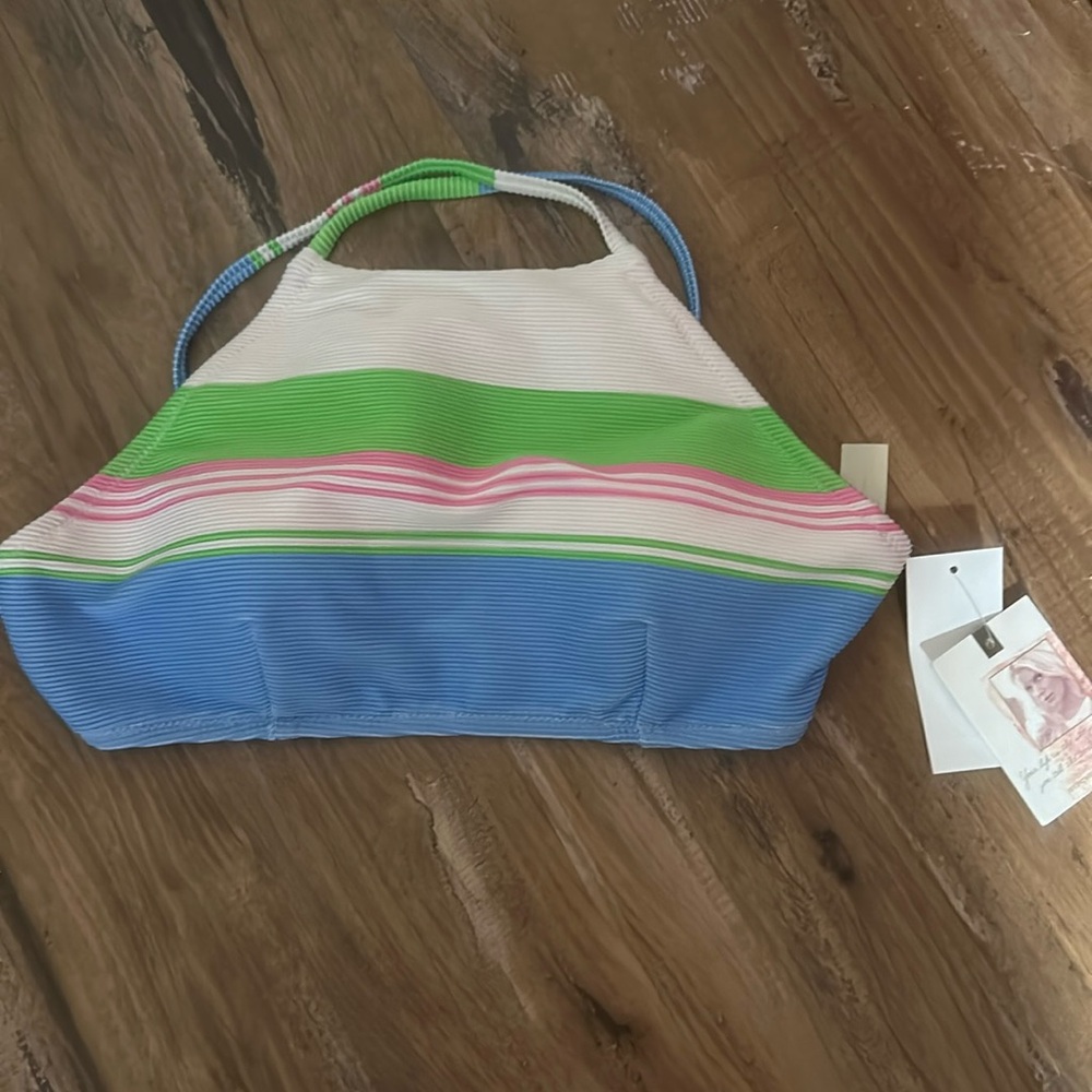 *FINAL* JESSICA SIMPSON HIGH NECK BIKINI TOP: STRIPED: NEW WITH TAGS: SIZE SMALL